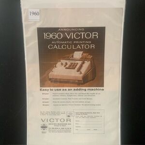 Vintage 1960 Victor Adding Machine Automatic Printing Calculator Advertisement